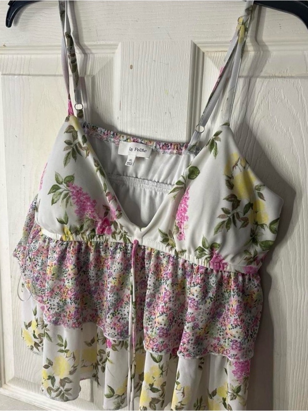 Floral Ruffle Camisole Top - White with Pink & Yellow Floral